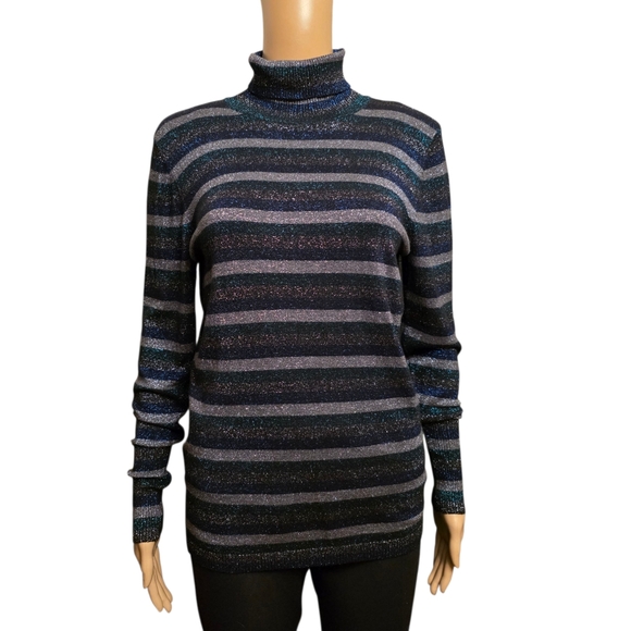 Worthington Sparkling Striped Turtleneck Sweater Size L - Picture 3 of 12
